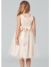 Pearl Neck Satin Tulle Knee Length Flower Girl Dress